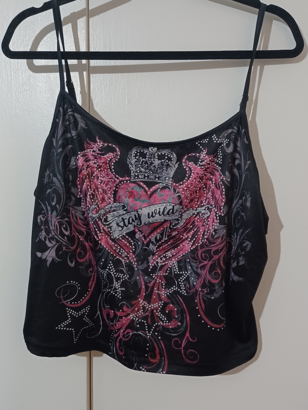 SHEIN Black Cami Tank with Pink Winged Heart Graphic